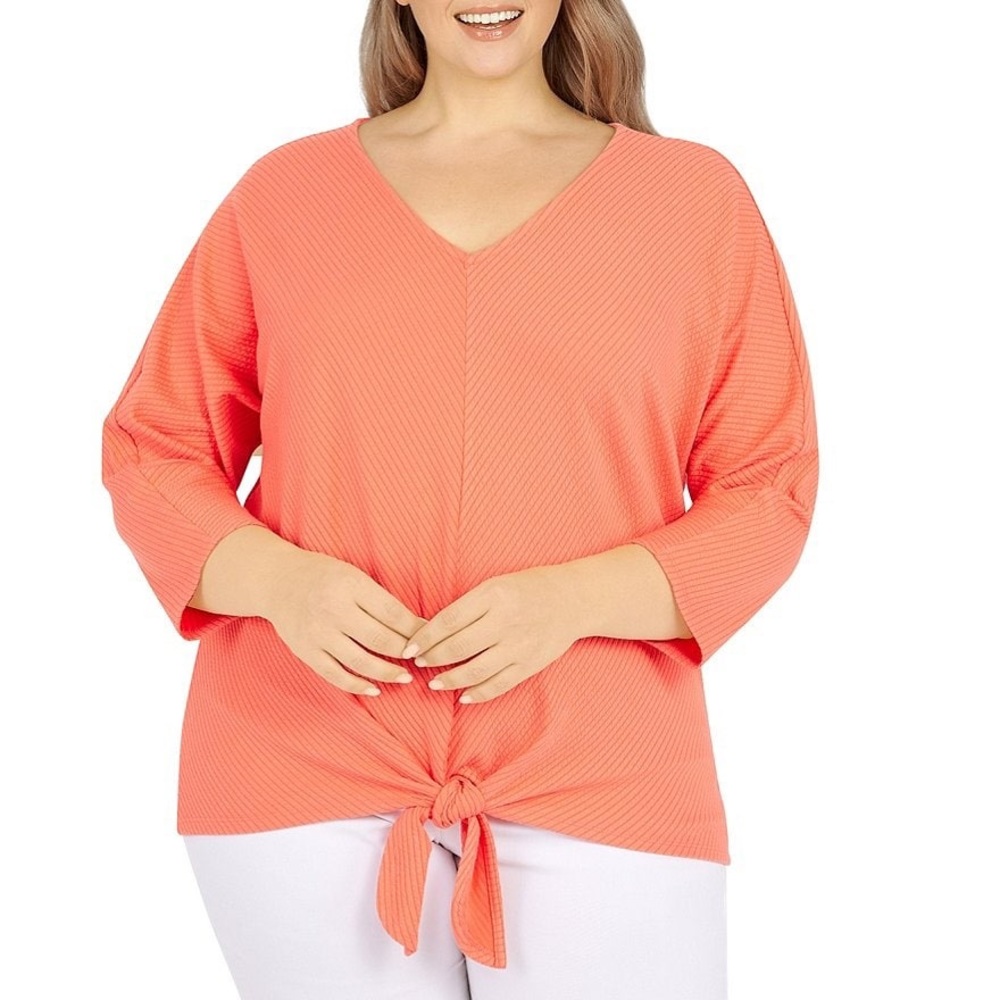 Ruby Rd. Tie Front Knit Ottoman Top‎